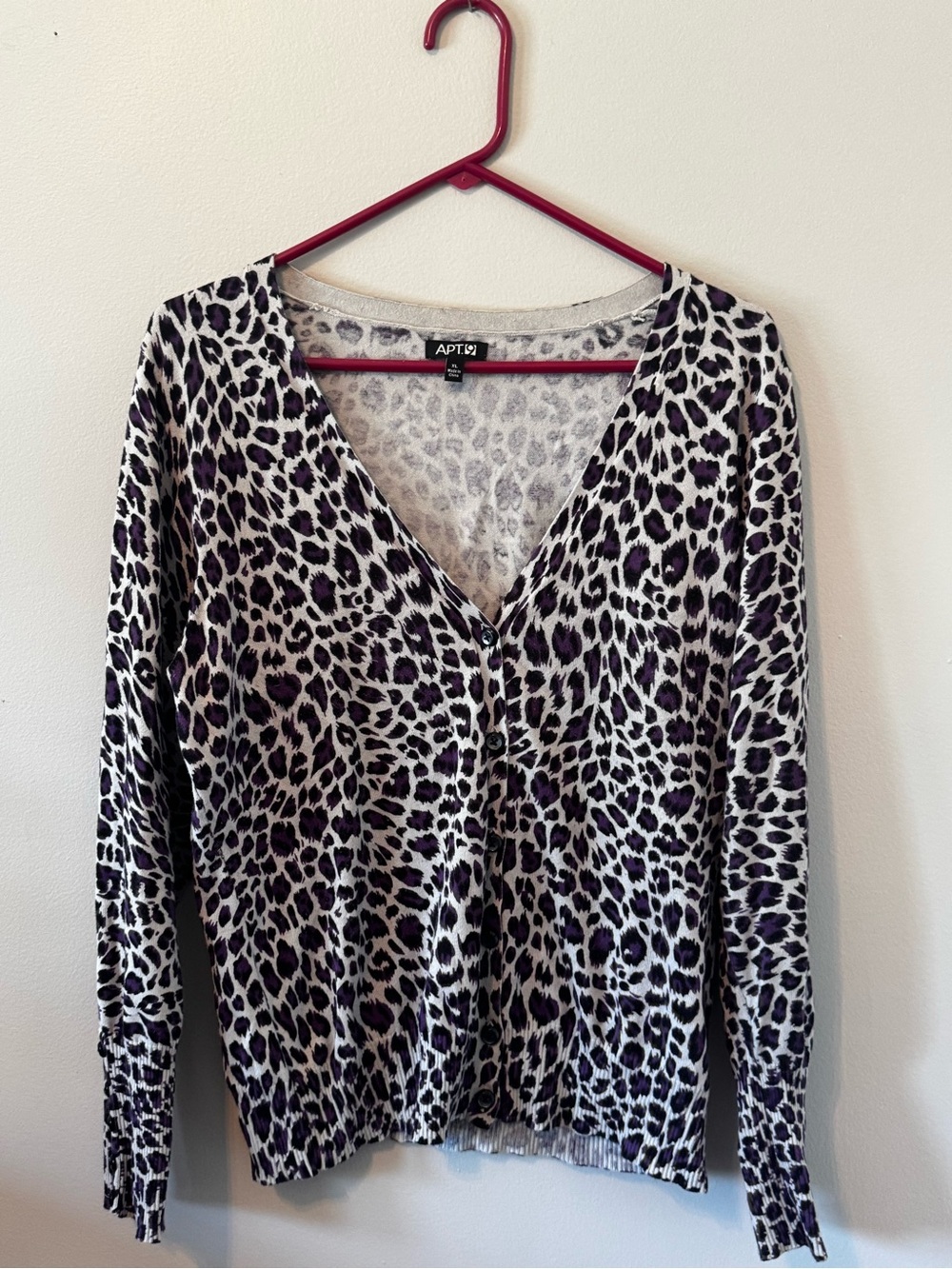 Apt. 9 Purple and Black Leopard Print V-Neck Cardigan
